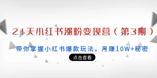 图片[1]-21天小红书涨粉变现营（第3期）：带你掌握小红书爆款玩法，月赚10W+秘密