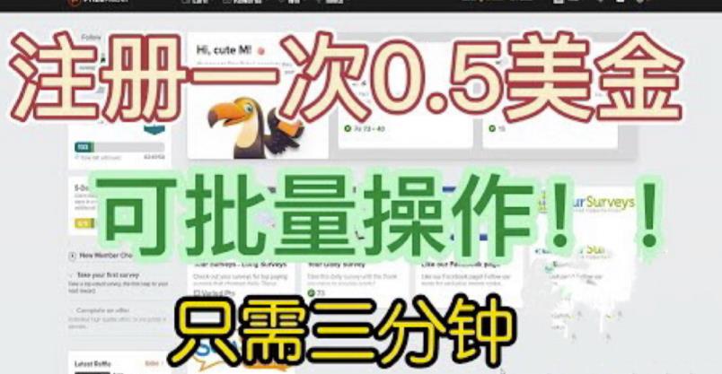 国外注册项目，一次0.5美金，只需三分钟无脑操作，可批量放大操作，小白工作室福利【揭秘】