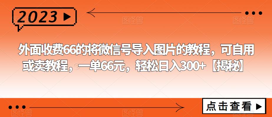 外面割66的微信号美化，隐藏导入到图片教程，可自用也可卖教程，一单66元，轻松日入300+【揭秘】