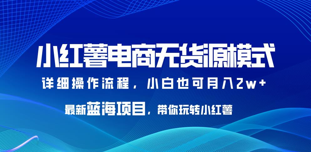 最新蓝海项目：小红书电商无货源模式，带你玩转小红书，0基础小白也可月入2w+【揭秘】