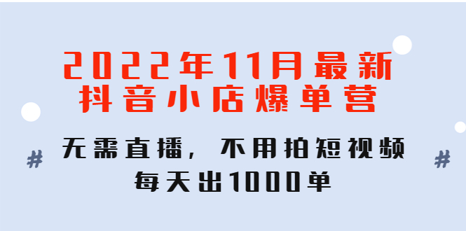 图片[1]-（4356期）2022年11月最新抖音小店爆单训练营：无需直播，不用拍短视频，每天出1000单-蛙蛙资源网