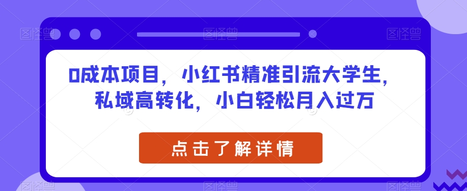 图片[1]-0成本项目，小红书精准引流大学生，私域高转化，小白轻松月入过万【揭秘】-蛙蛙资源网