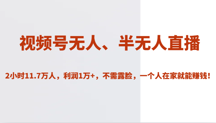 图片[1]-视频号无人、半无人直播2小时11.7万人，利润1万+，不需露脸，一个人在家就能赚钱！-蛙蛙资源网