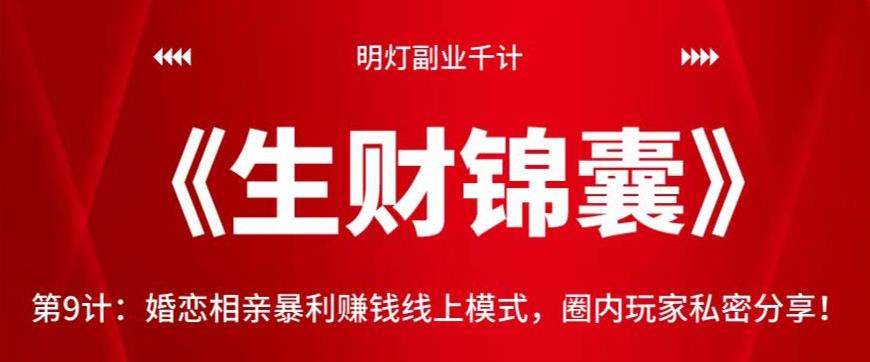明灯副业千计—《生财锦囊》第9计：婚恋相亲暴利赚钱线上模式，圈内玩家私密分享【视频课程】