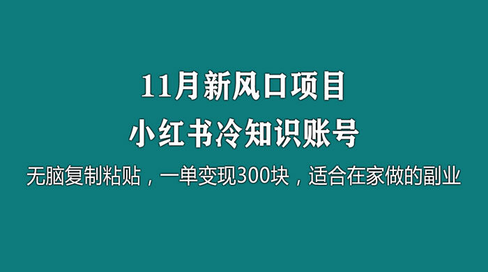 11月新风口项目，小红书冷知识账号，无脑复制粘贴，一单变现300块，适合在家做的副业-1