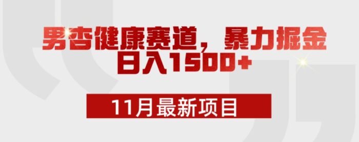 11月最新项目，男杏健康赛道，暴力掘金，日入1500+