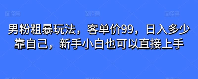 男粉粗暴玩法，客单价99，日入多少靠自己，新手小白也可以直接上手