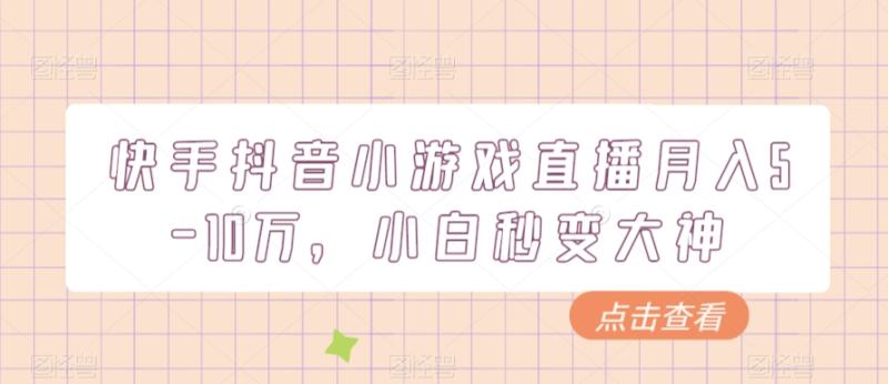 快手抖音小游戏直播月入5-10万，小白秒变大神