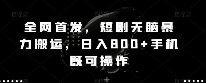 全网首发，短剧无脑暴力搬运，日入800+手机既可操作