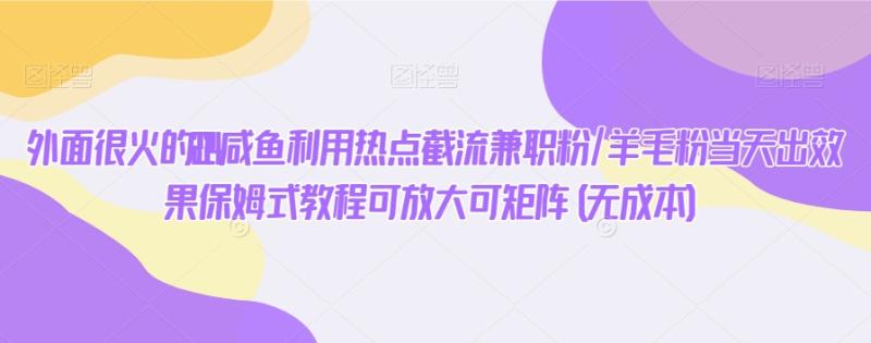 外面很火的2024咸鱼利用热点截流兼职粉/羊毛粉当天出效果保姆式教程可放大可矩阵(无成本)