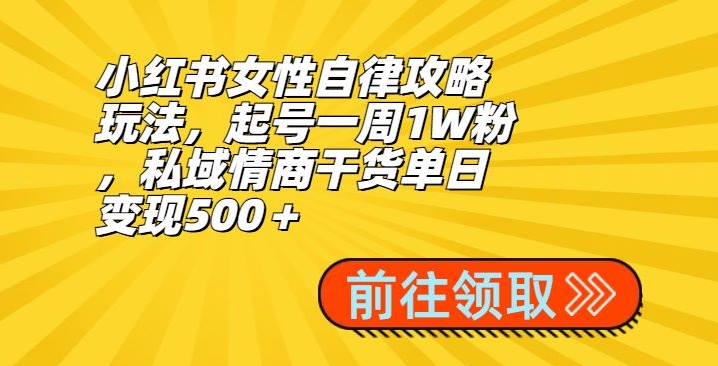 小红书女性自律攻略玩法，起号一周1W粉，私域情商干货单日变现500＋