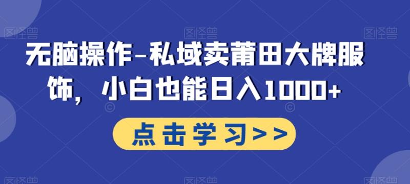 无脑操作-私域卖莆田大牌服饰，小白也能日入1000+