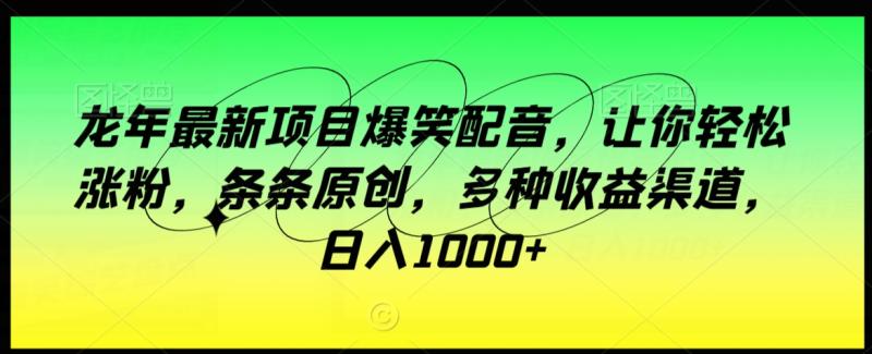 龙年最新项目爆笑配音，让你轻松涨粉，条条原创，多种收益渠道，日入1000+【揭秘】