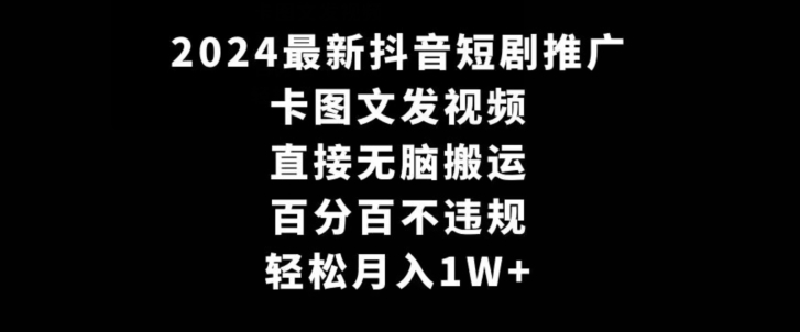 图片[1]-2024最新抖音短剧推广，卡图文发视频，直接无脑搬，百分百不违规，轻松月入1W+-蛙蛙资源网