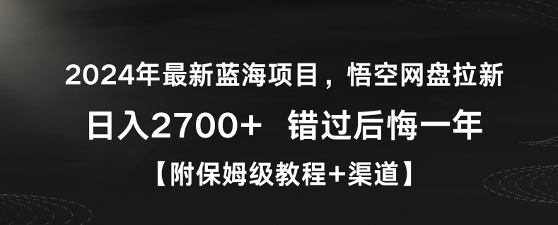 图片[1]-2024年最新蓝海项目，悟空网盘拉新，日入2700+错过后悔一年【附保姆级教程+渠道】-蛙蛙资源网