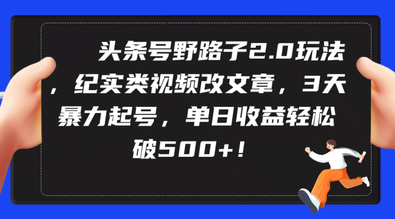 图片[1]-（9488期）头条号野路子2.0玩法，纪实类视频改文章，3天暴力起号，单日收益轻松破500+-蛙蛙资源网