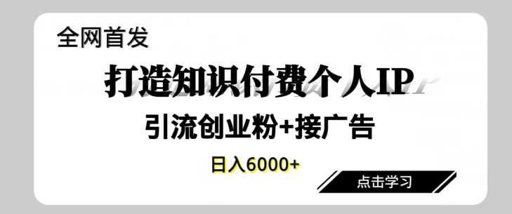 全网首发，商业大趋势项目，打造知识付费个人IP，引流创业粉，接广告，当日变现6000+