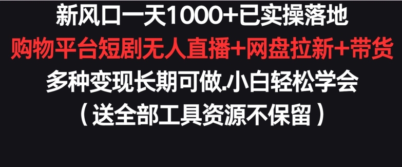 图片[1]-新风口一天1000+已实操落地购物平台短剧无人直播+网盘拉新+带货多种变现长期可做-蛙蛙资源网