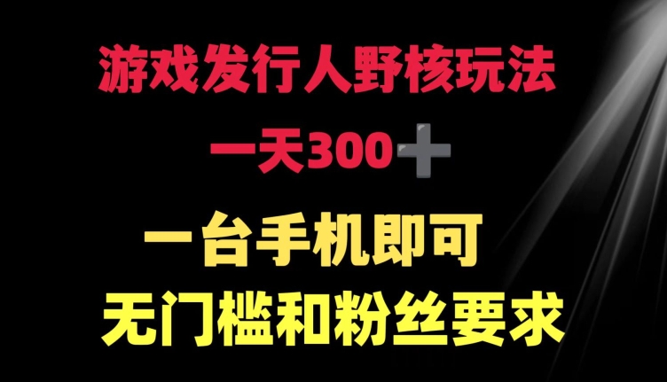 游戏发行人野核玩法 一天300+  一台手机即可 无门槛和粉丝要求