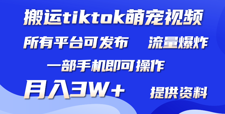 图片[1]-（9618期）搬运Tiktok萌宠类视频，一部手机即可。所有短视频平台均可操作，月入3W+-蛙蛙资源网