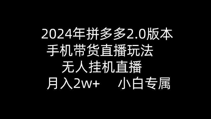 图片[1]-（9768期）2024年拼多多2.0版本，手机带货直播玩法，无人挂机直播， 月入2w+， 小…-蛙蛙资源网