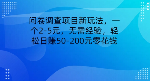 问卷调查项目新玩法，一个2-5元，无需经验，轻松日赚50-200元零花钱