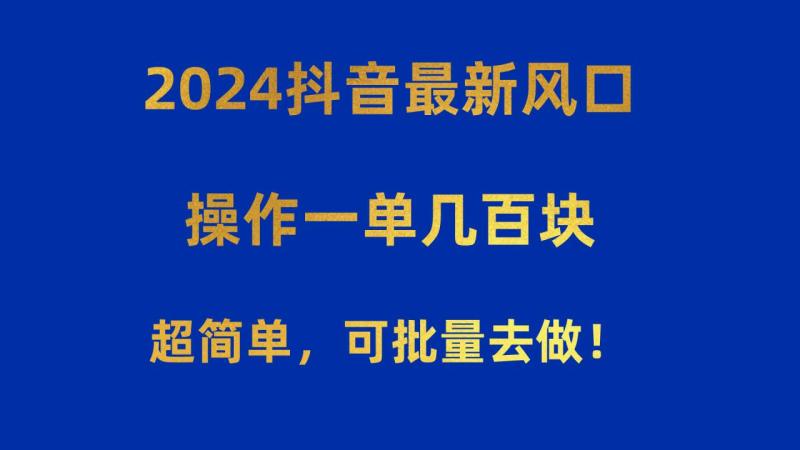 图片[1]-（10413期）2024抖音最新风口！操作一单几百块！超简单，可批量去做！！！-蛙蛙资源网