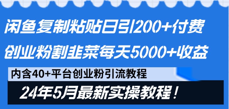 图片[1]-闲鱼复制粘贴日引200+付费创业粉，24年5月最新方法！割韭菜日稳定5000+收益-蛙蛙资源网