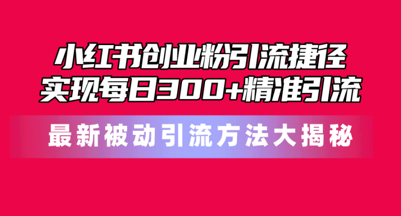 （10692期）小红书创业粉引流捷径！最新被动引流方法大揭秘，实现每日300+精准引流，内含免费工具