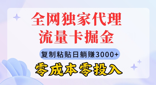 全网独家代理流量卡掘金，复制粘贴，零成本零投入，新手小白有手就行