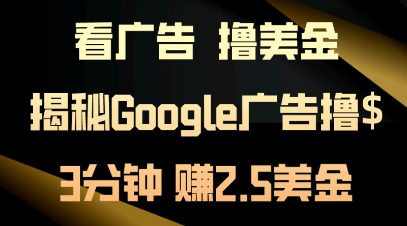 （10912期）看广告，撸美金！3分钟赚2.5美金！日入200美金不是梦！揭秘Google广告撸$3分钟赚2.5美金