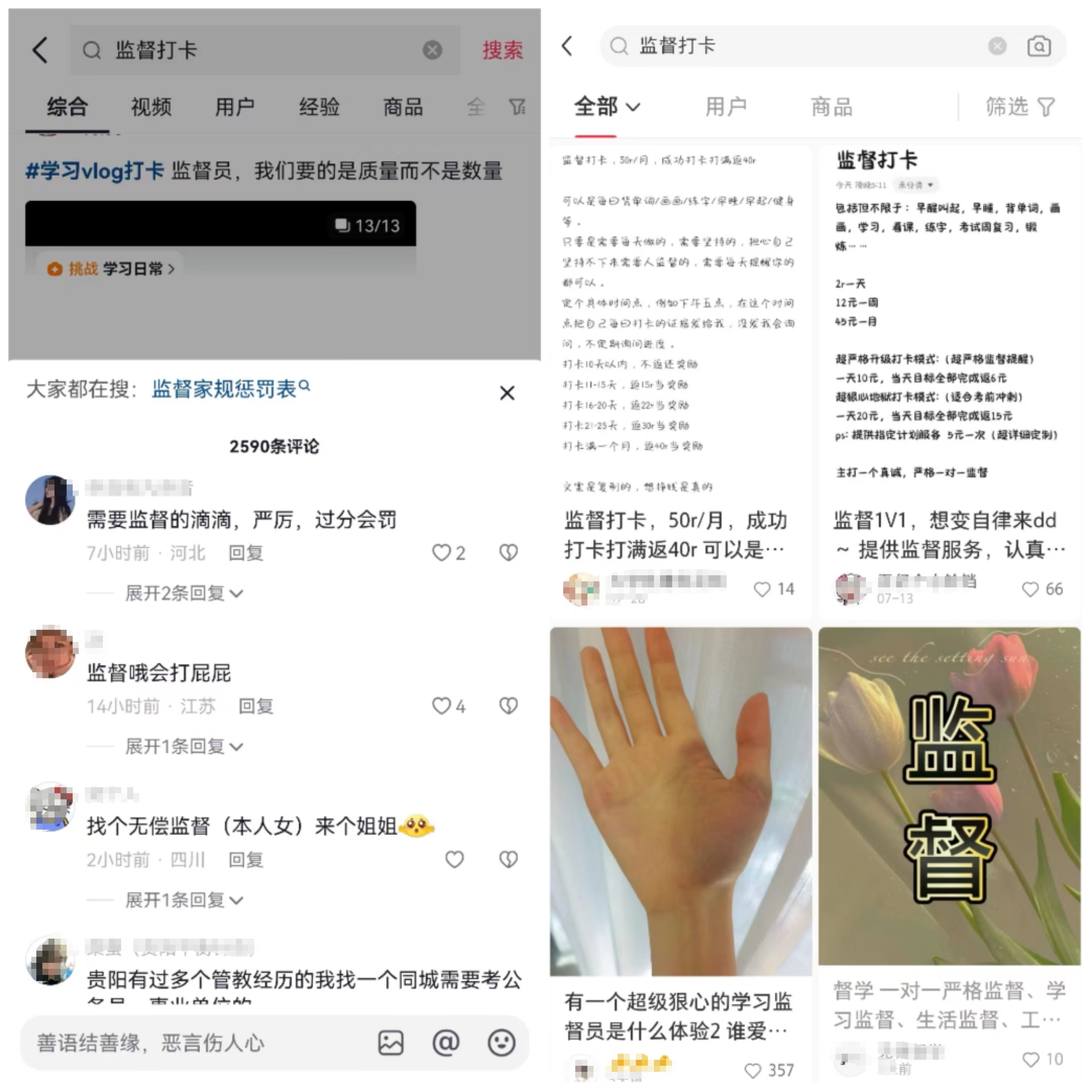 闲鱼监督打卡项目，学习、减肥、阅读等领域