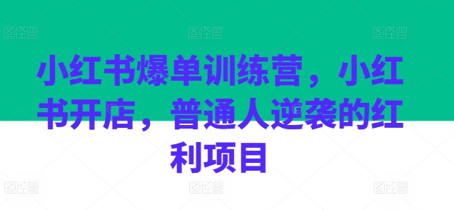 图片[1]-小红书爆单训练营，小红书开店，普通人逆袭的红利项目-蛙蛙资源网