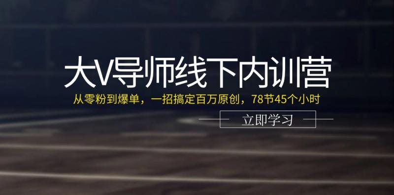 大V导师线下内训营：从零粉到爆单，一招搞定百万原创（78节45个小时）
