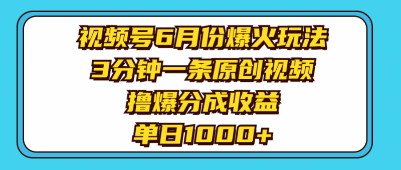 图片[1]-（11298期）视频号6月份爆火玩法，3分钟一条原创视频，撸爆分成收益，单日1000+-蛙蛙资源网