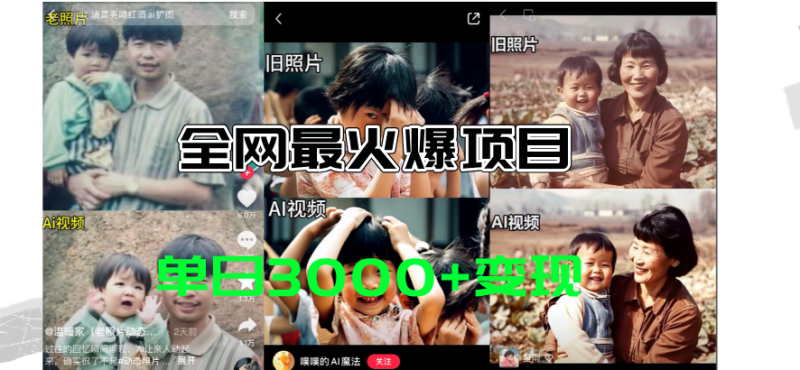 （11546期）全网爆火的AI让老照片动起来教程，蹭热点日赚3000+，内含免费工具一键生成