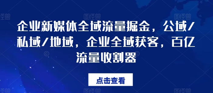 图片[1]-企业新媒体全域流量掘金，公域/私域/地域，企业全域获客，百亿流量收割器-蛙蛙资源网