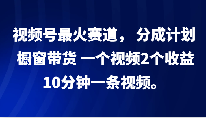 视频号最火赛道， 分成计划， 橱窗带货，一个视频2个收益，10分钟一条视频。