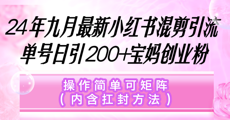 （12530期）小红书混剪引流，单号日引200+宝妈创业粉，操作简单可矩阵（内含扛封方法）