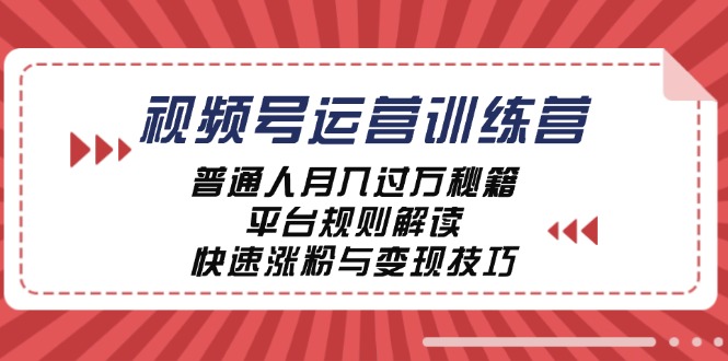 （12722期）视频号运营训练营：普通人月入过万秘籍，平台规则解读，快速涨粉与变现技巧