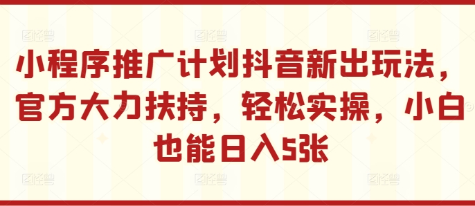 图片[1]-小程序推广计划抖音新出玩法，官方大力扶持，轻松实操，小白也能日入5张【揭秘】-蛙蛙资源网