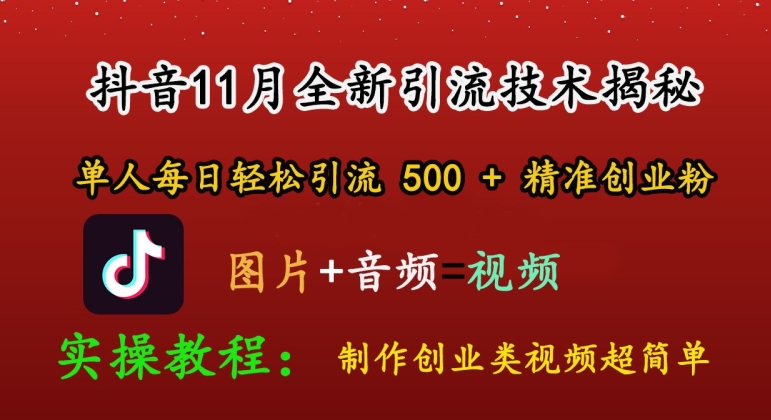 抖音11月全新引流技术，轻松制作创业类视频，单人每日轻松引流500+精准创业粉-1