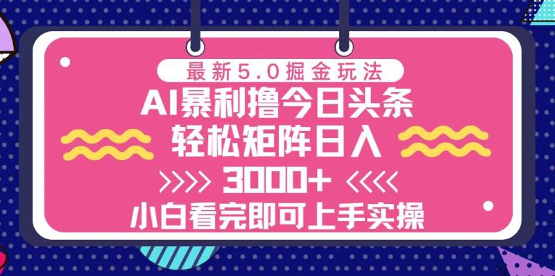 图片[1]-（13398期）今日头条最新5.0掘金玩法，轻松矩阵日入3000+-蛙蛙资源网