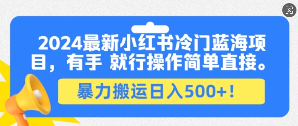 图片[1]-2024最新小红书冷门蓝海项目，有手就行操作简单直接，暴力搬运日入500+-蛙蛙资源网