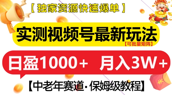 图片[1]-实测视频号最新玩法，中老年赛道，独家资源，月入过W+【揭秘】-蛙蛙资源网