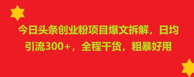 图片[1]-今日头条创业粉项目爆文拆解，日均引流300+，全程干货，粗暴好用-蛙蛙资源网