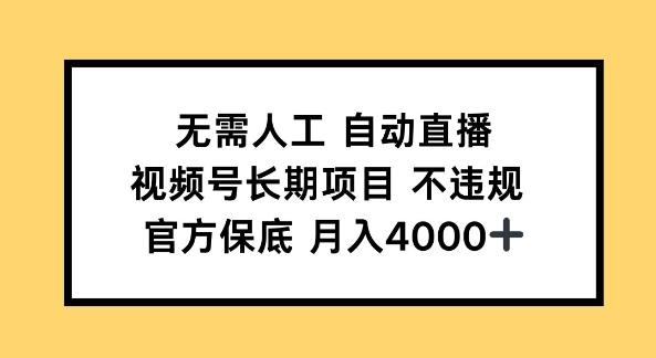 无需人工自动直播，视频号长期项目 不违规，官方保底月入4k左右