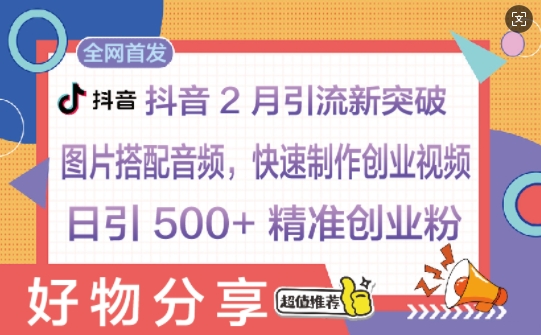抖音2月引流新突破：图片搭配音频，快速制作创业视频，日引 500+ 精准创业粉