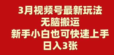 3月视频号最新玩法，无脑搬运，新手小白也可快速上手，日入3张