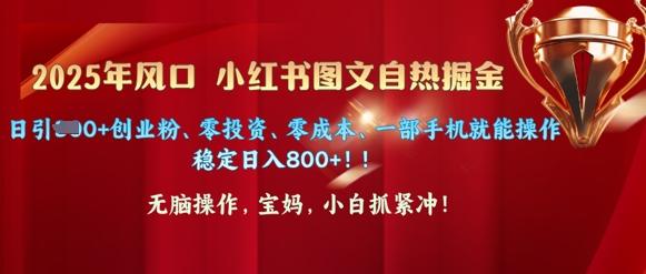 25年风口小红书图文掘金，日引300+创业粉、零投资、零成本、一部手机就能操作
